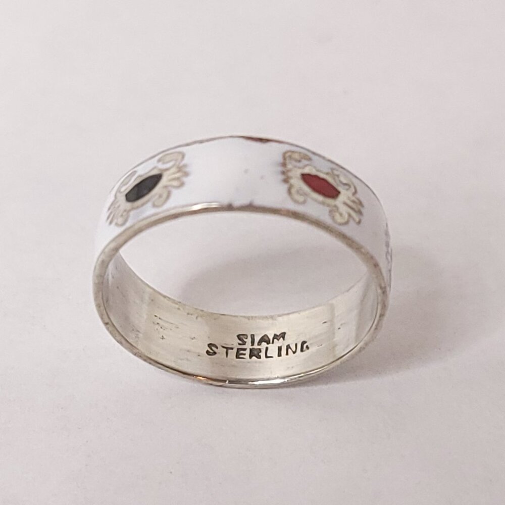 Vintage Siam Silver and Enamel Crab Ring